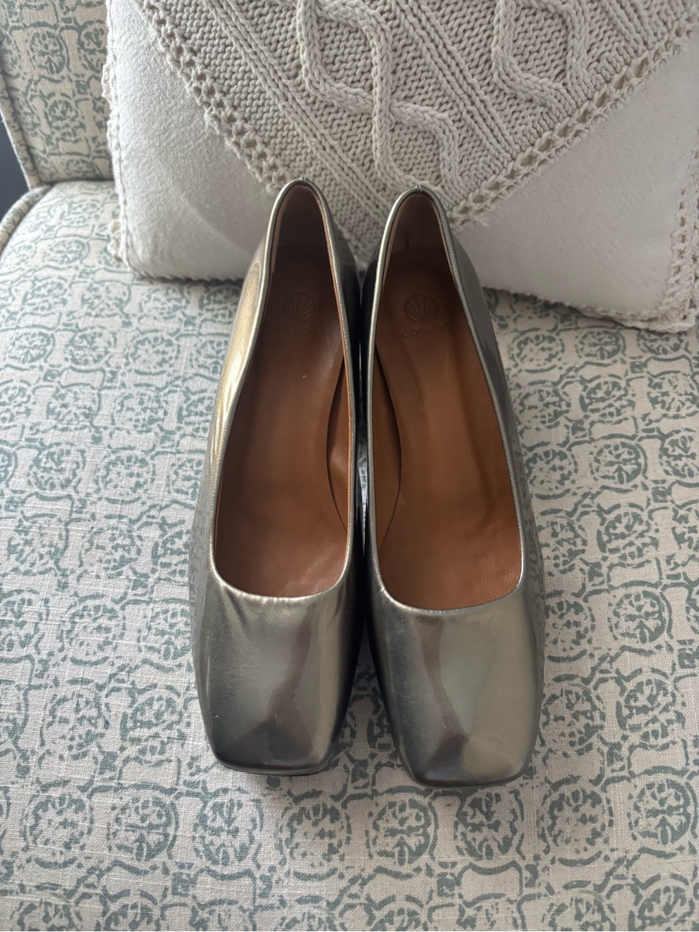 COCLICO Metallic Silver Square-Toe Pumps